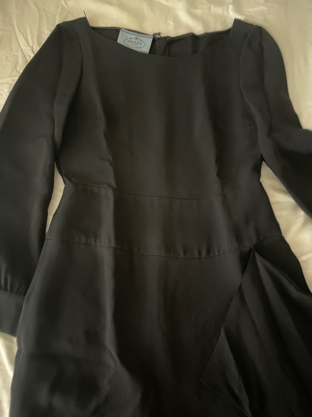 Prada Black Long-Sleeve Draped Back Dress - Picture 9 of 16